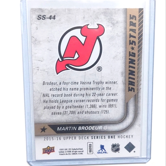 Martin Brodeur Shining Stars 2015-16 Insert Hockey Card #SS-44 New Jersey Devils - Picture 2 of 2